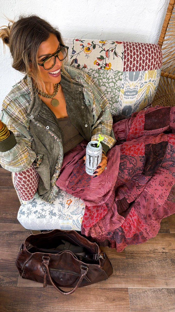 Waffle & Flannel Combo Jacket, Olive