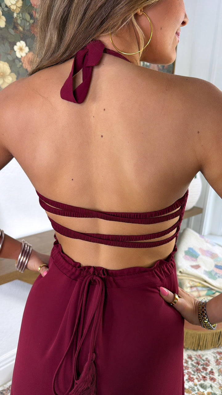 ECB Exclusive: Between the Lines Maxi Dress, Burgundy