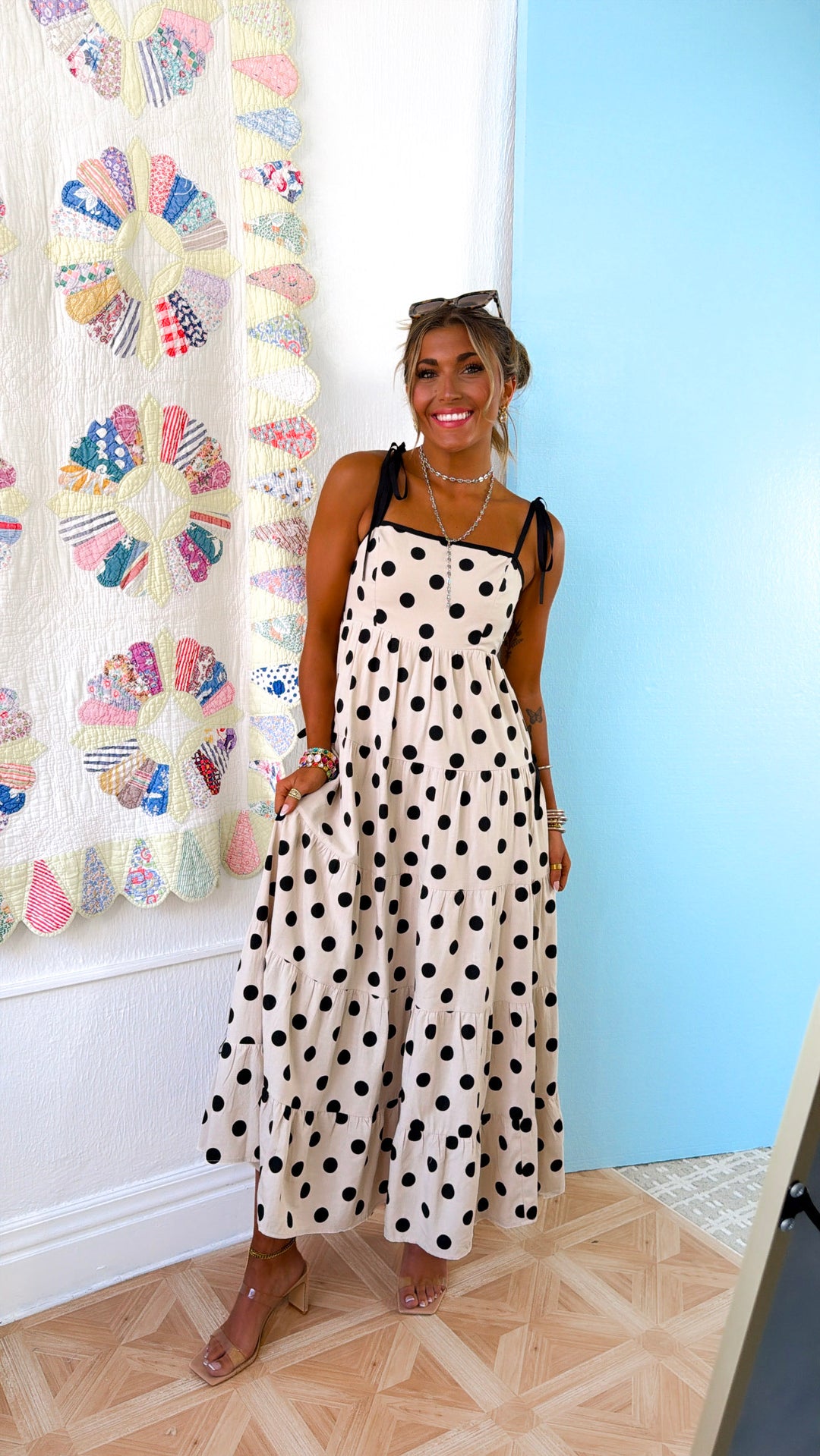 Summer Vows Midi Dress, Ecru/Black