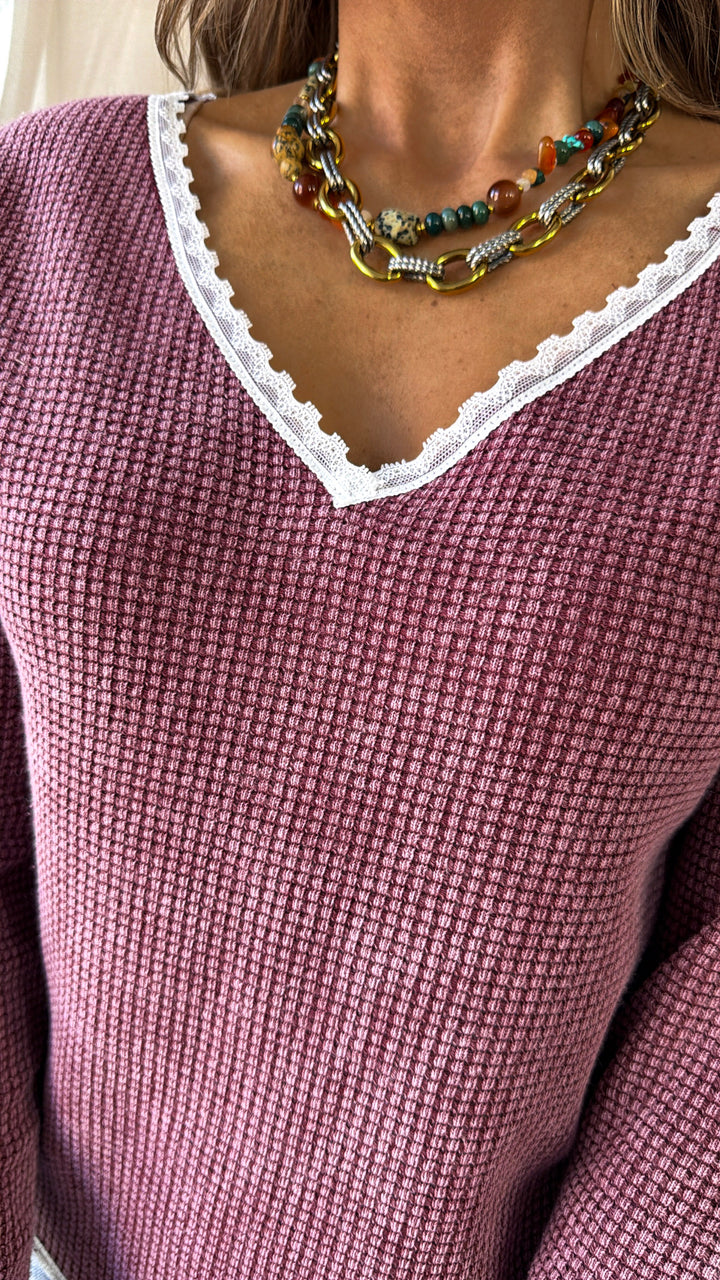 Adore You Waffle Knit Top, Blood Red