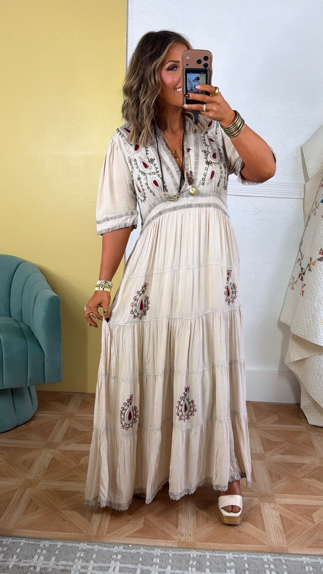 Starlight Pearl Maxi Dress, Latte