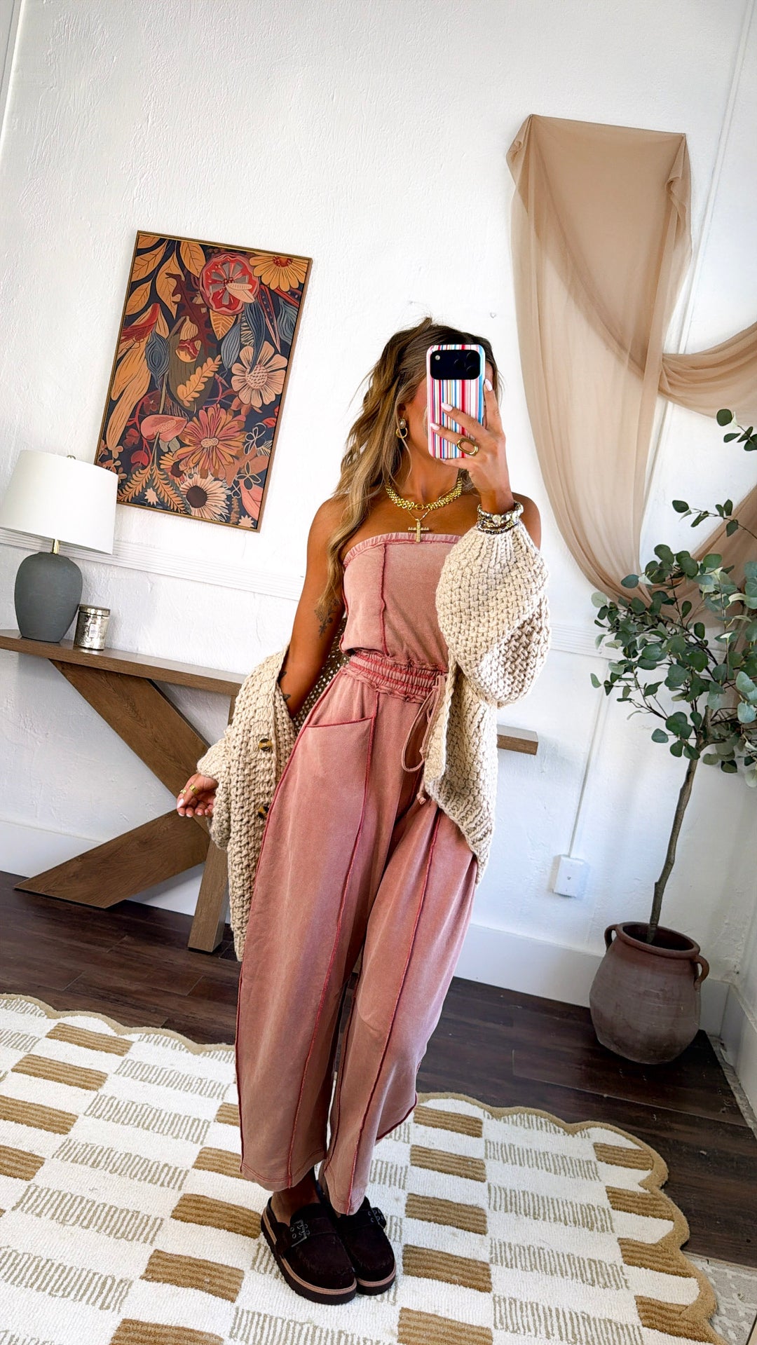 City Limits Strapless Jumpsuit, Brick