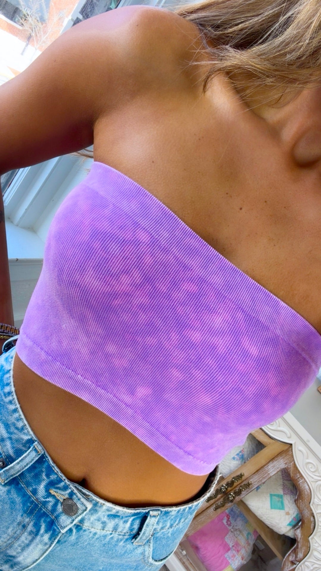 Washed Seamless Tube Bralette, Violet