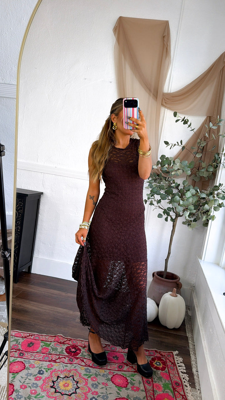 Cedar Bloom Woven Maxi Dress, Brown