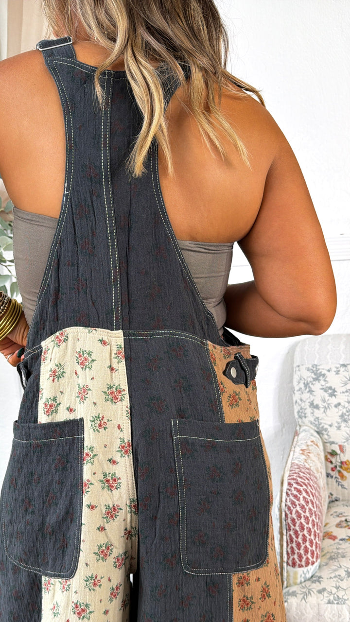 ECB Exclusive: Ruth Overall Bib, Charcoal Ginger Floral
