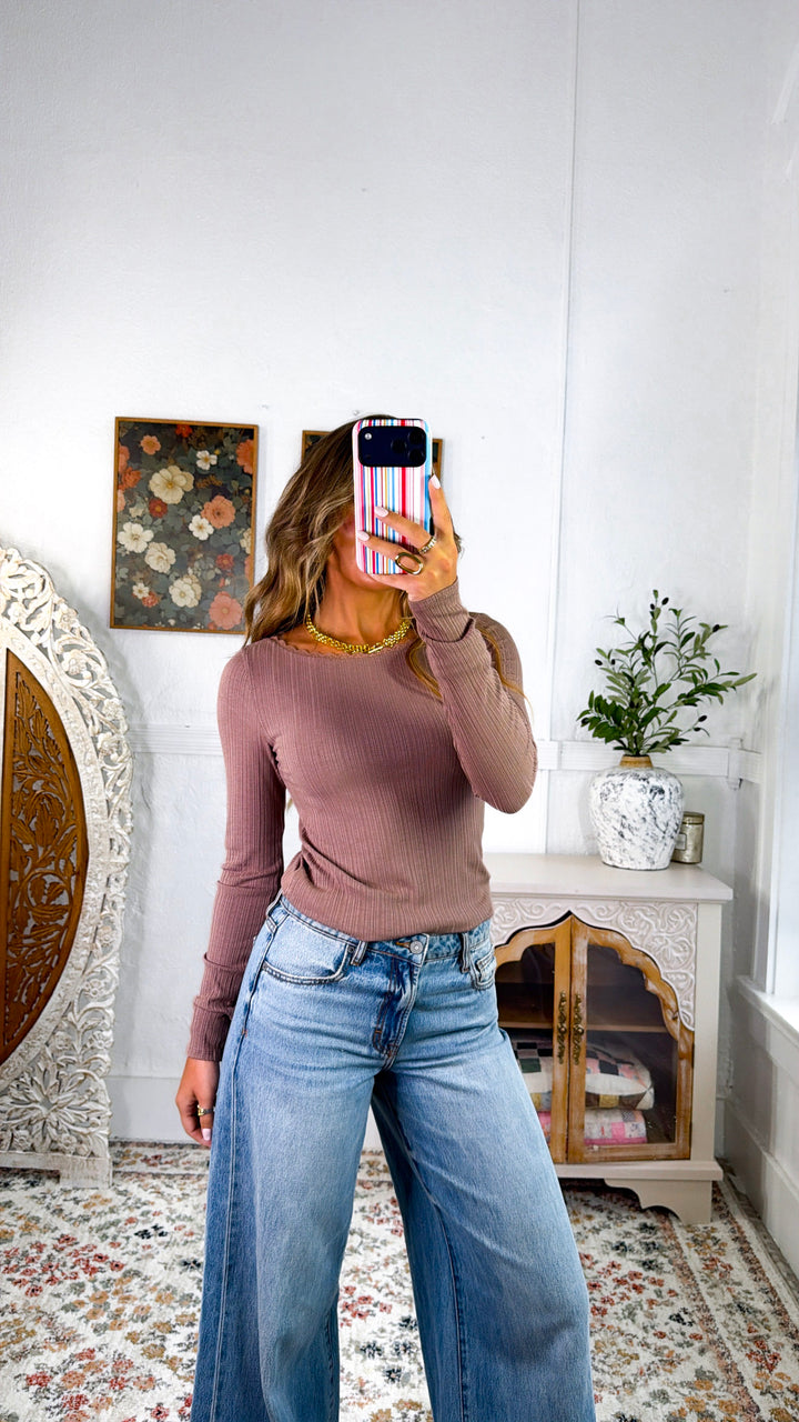 Boat Neck Long Sleeve, Cocoa