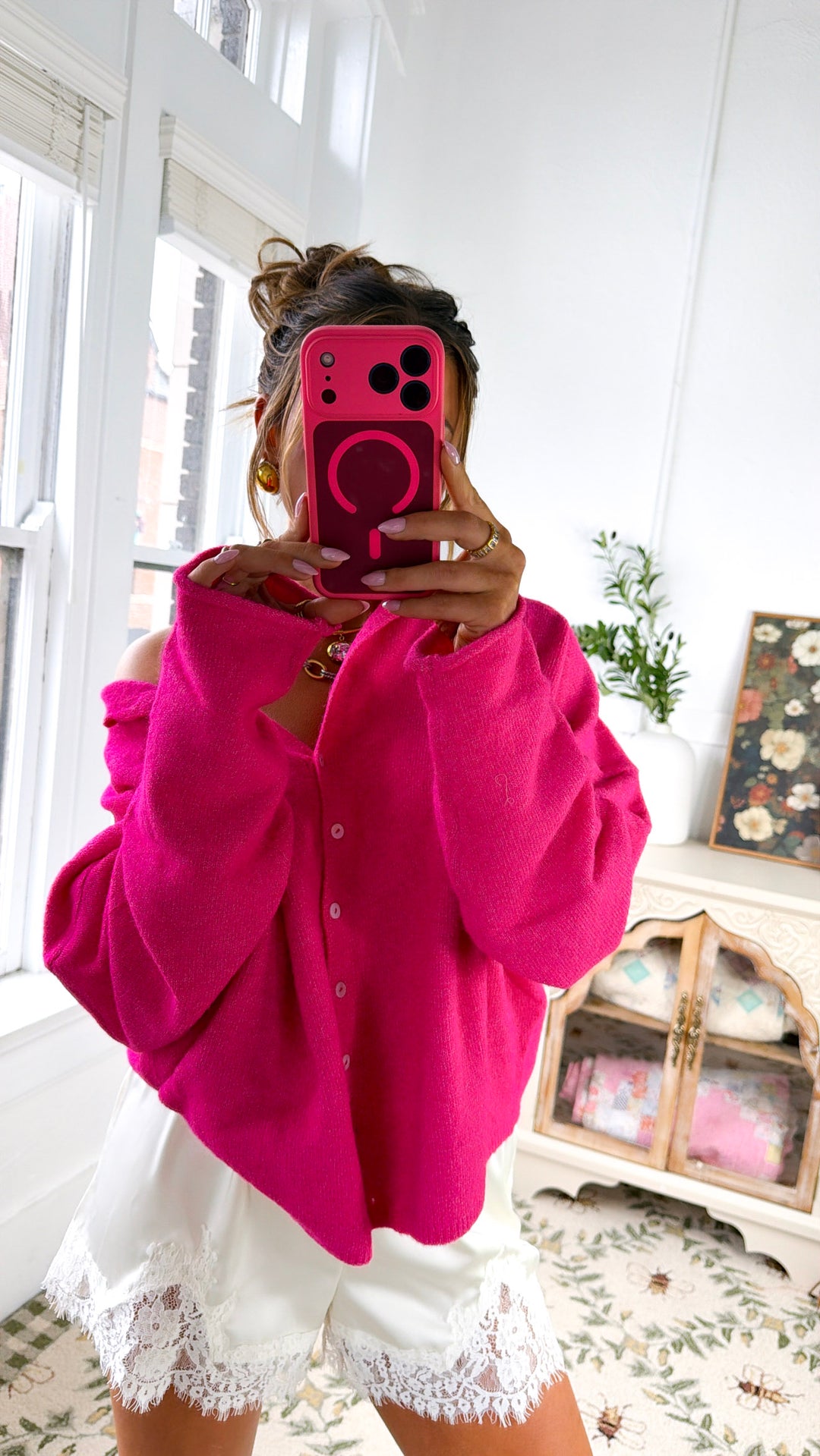 Penelope Knit Cardigan, Fuchsia