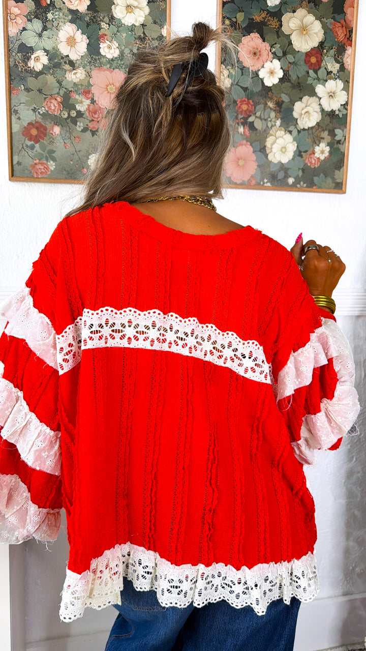 Strawberry Milk Ruffled Blouse, Apple Red