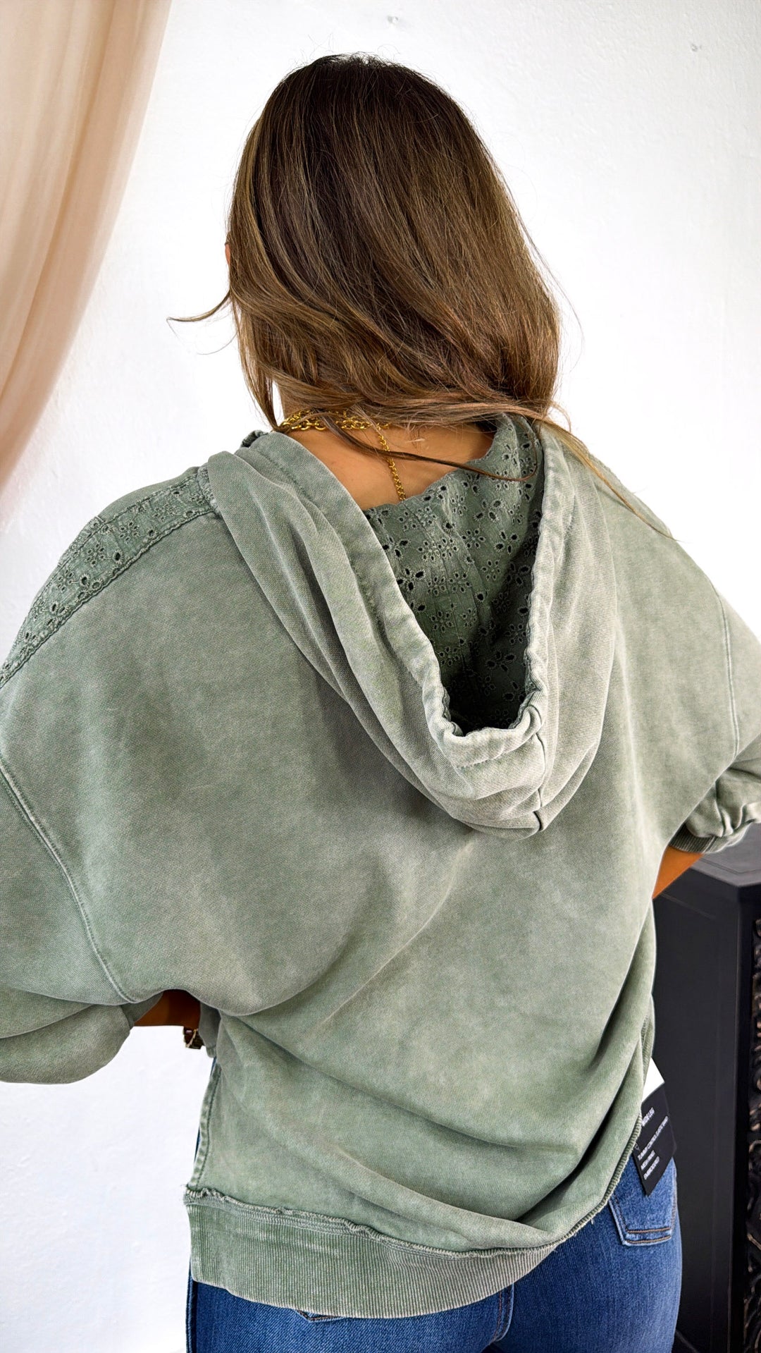 Charlie Hooded Trimmed Top, Olive