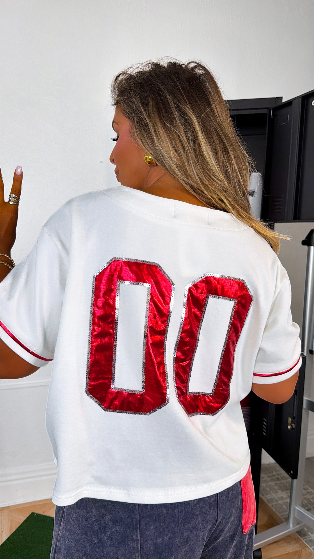 Game Day Button Up Baseball Jersey, White/ Red