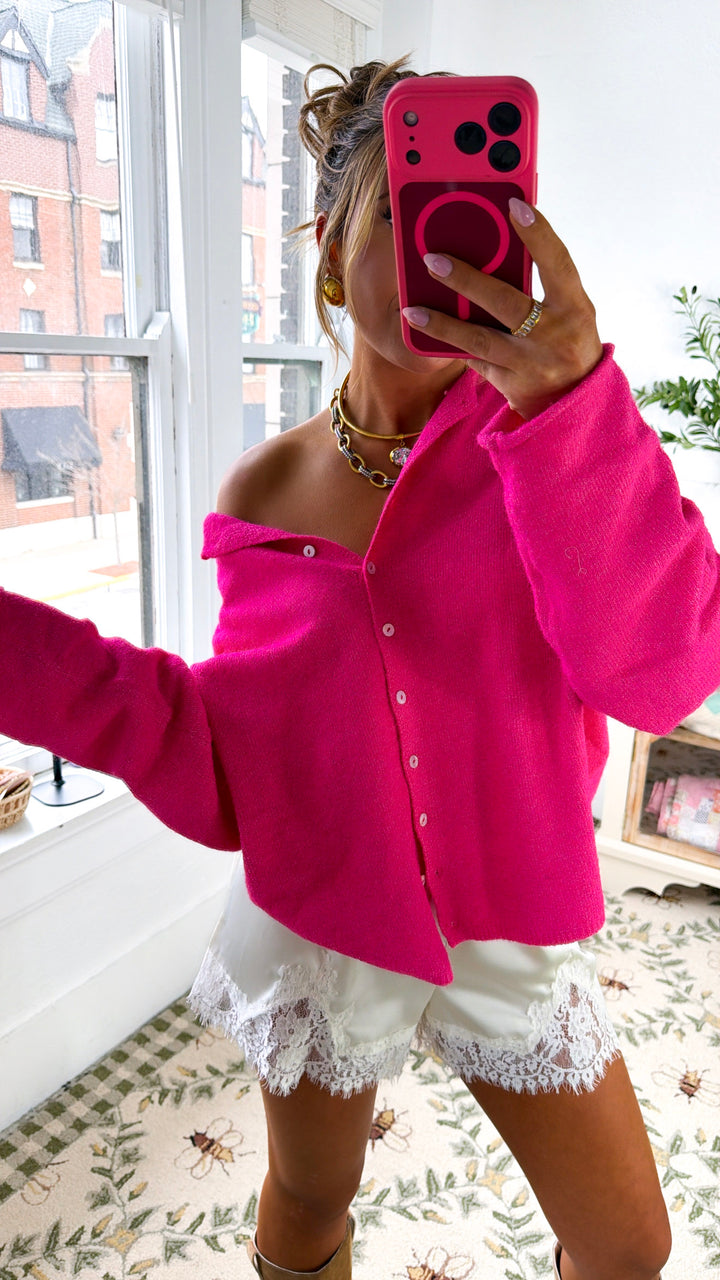 Penelope Knit Cardigan, Fuchsia