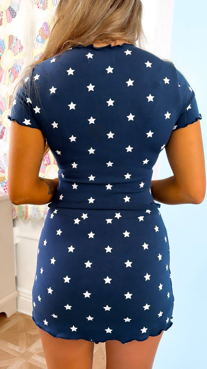 Star Graphic Two Piece Set, Navy/White