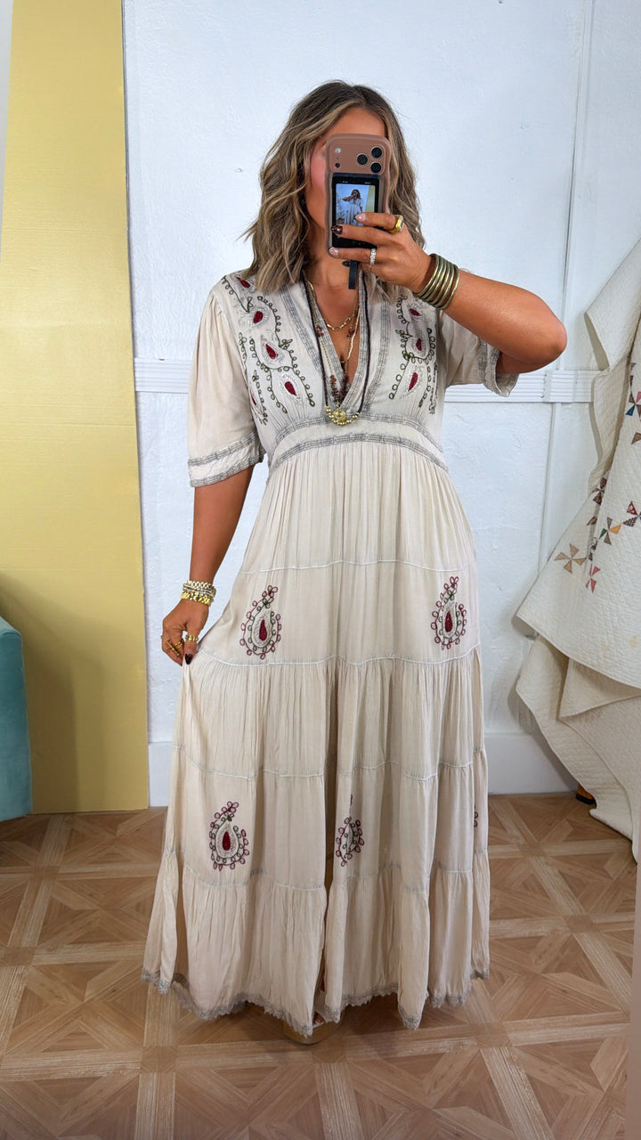 Starlight Pearl Maxi Dress, Latte