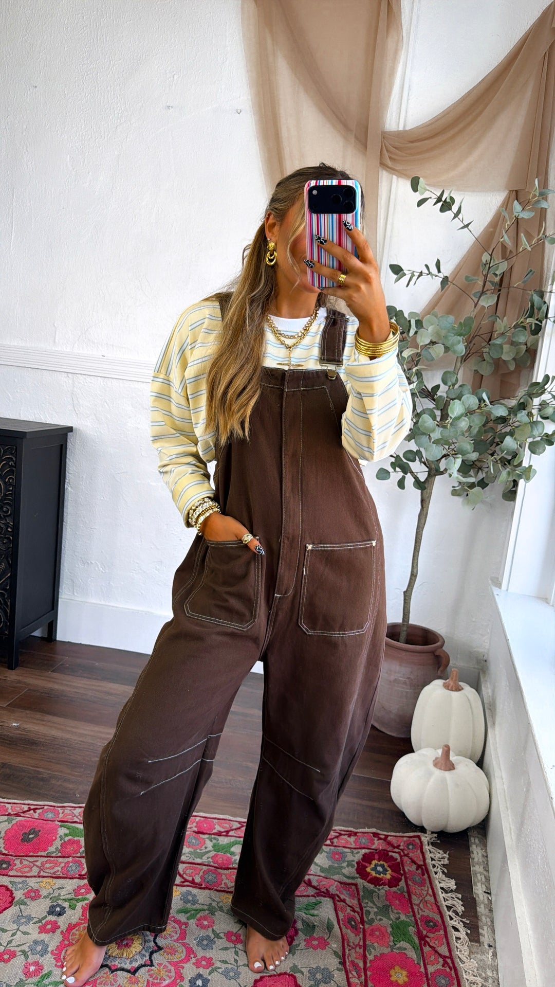 Open Fields Denim Overalls, Mocha Brown