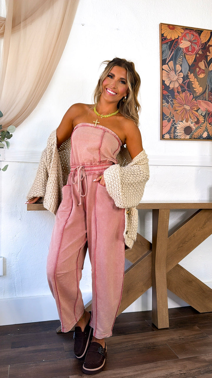 City Limits Strapless Jumpsuit, Brick