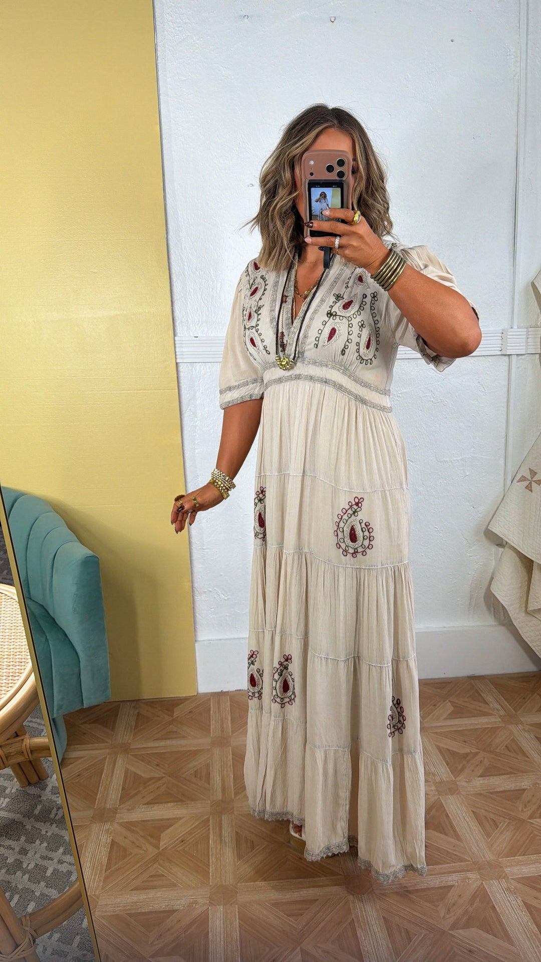 Starlight Pearl Maxi Dress, Latte