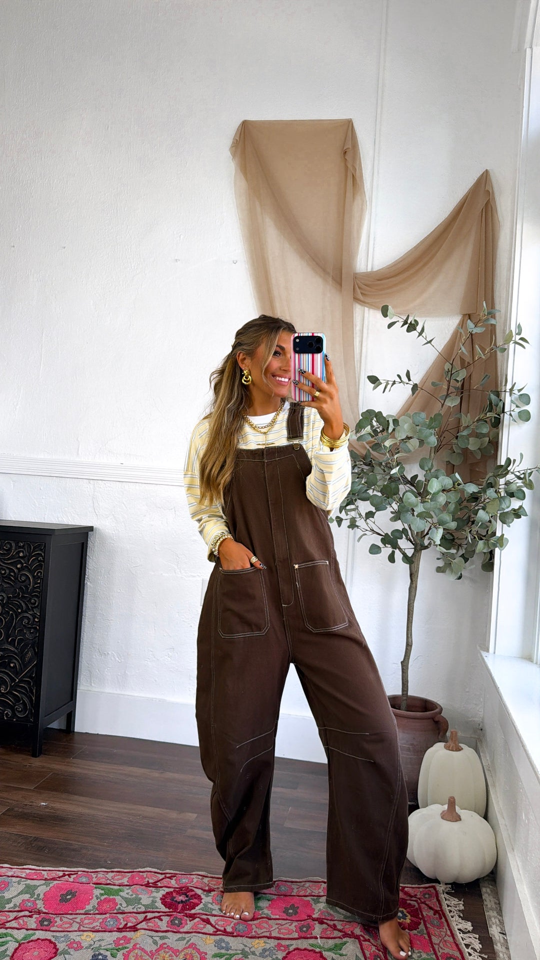 Open Fields Denim Overalls, Mocha Brown