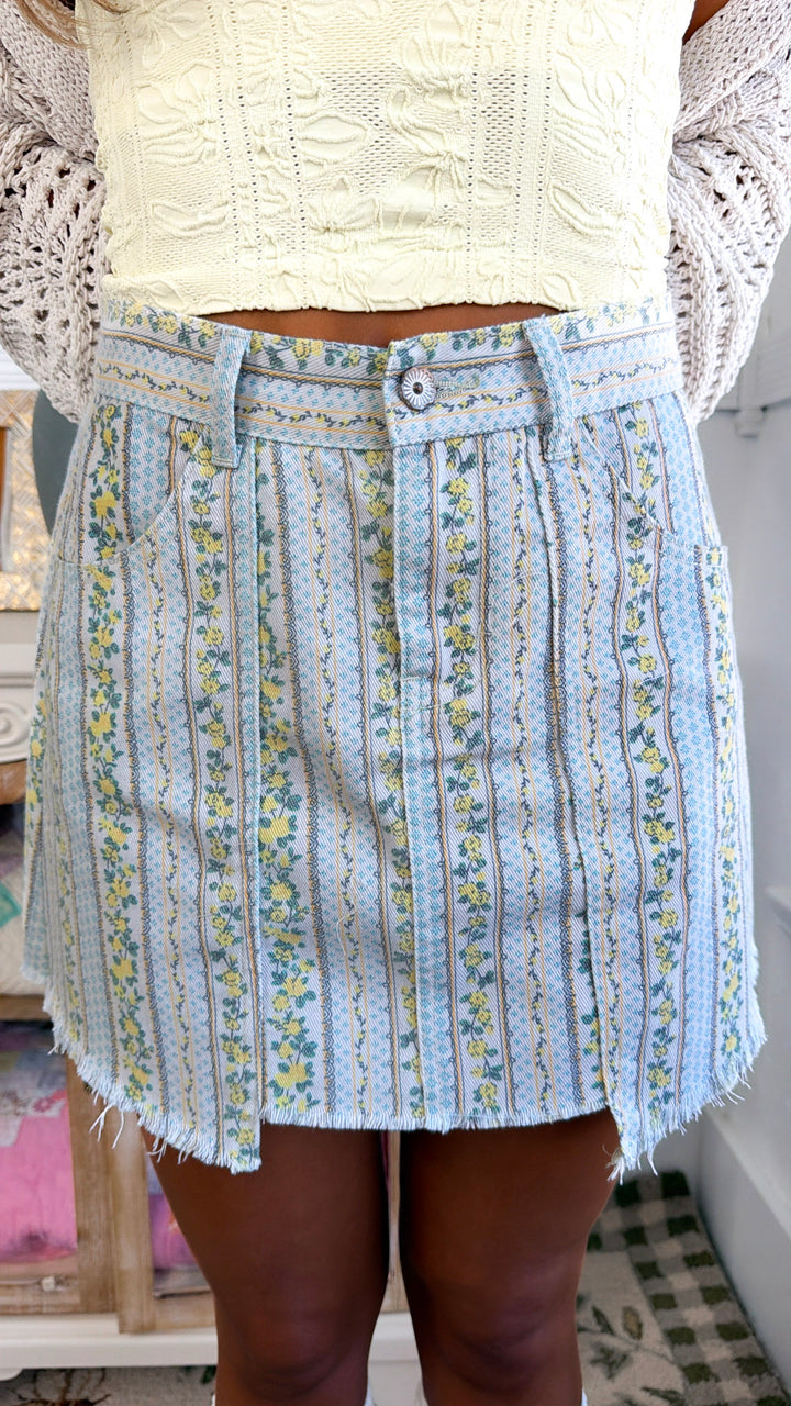 Italian Streets Mini Skirt, Blue/Lemon
