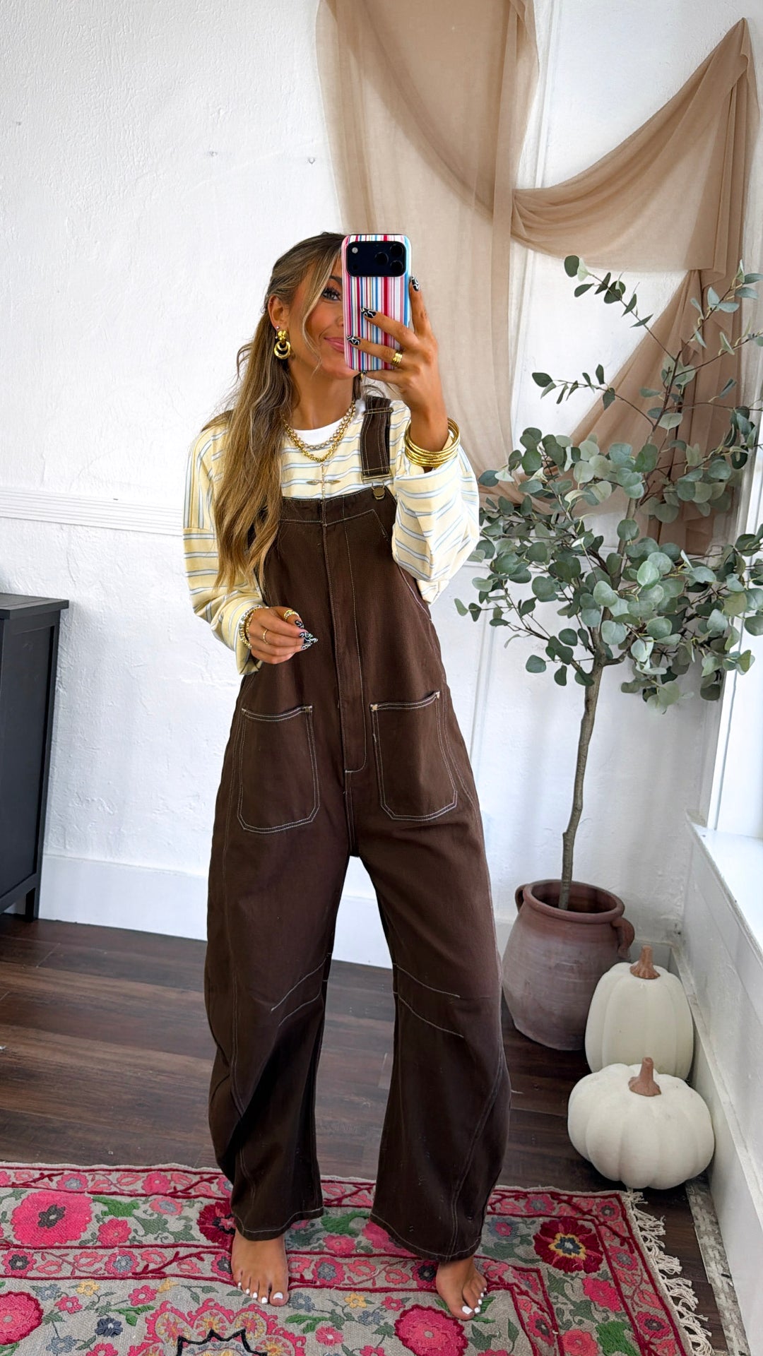 Open Fields Denim Overalls, Mocha Brown