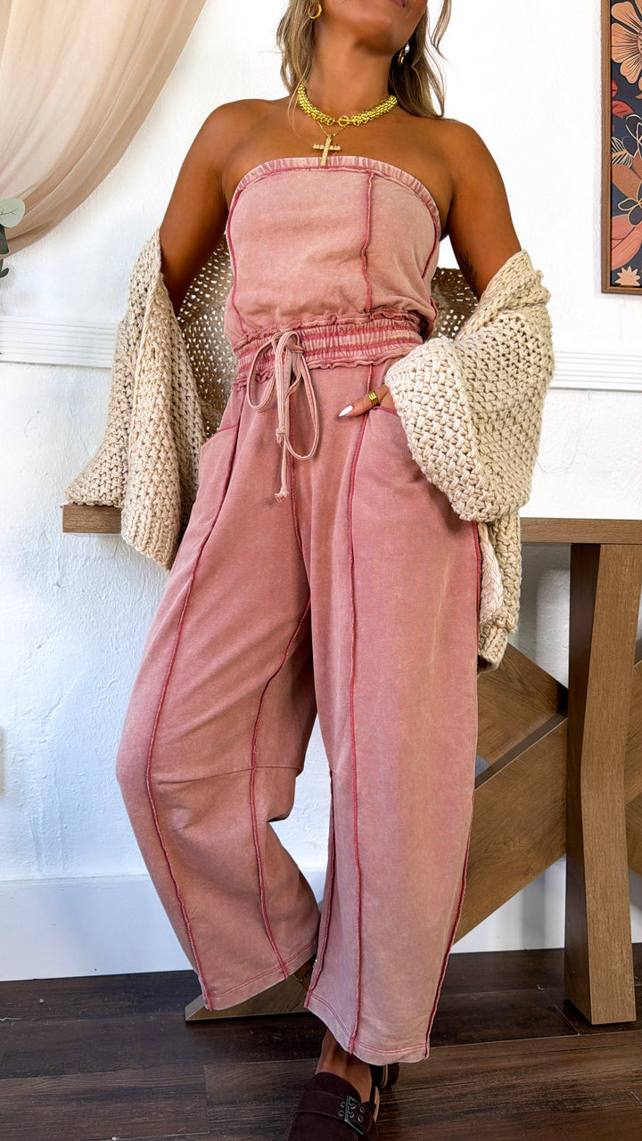 City Limits Strapless Jumpsuit, Brick
