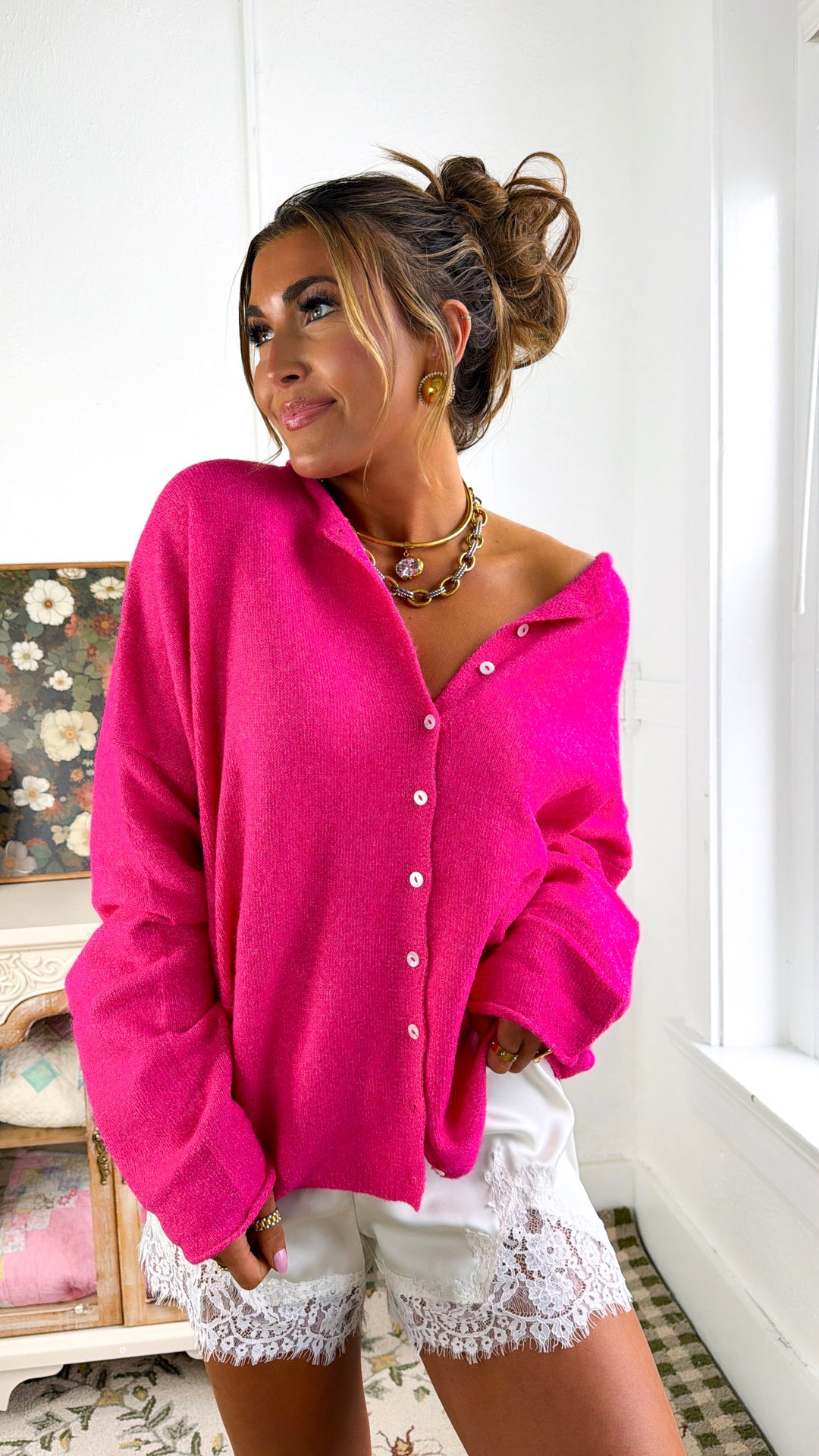 Penelope Knit Cardigan, Fuchsia