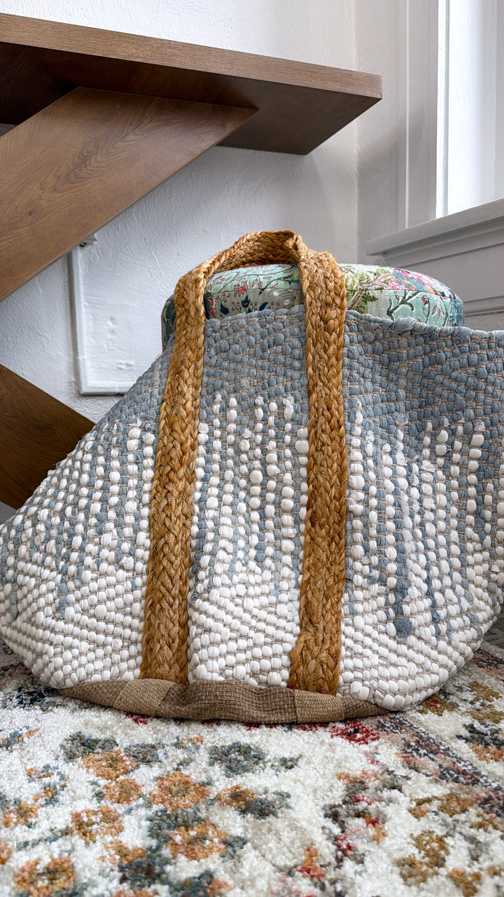 Summer Woven Tote Bag, Ivory/Sky