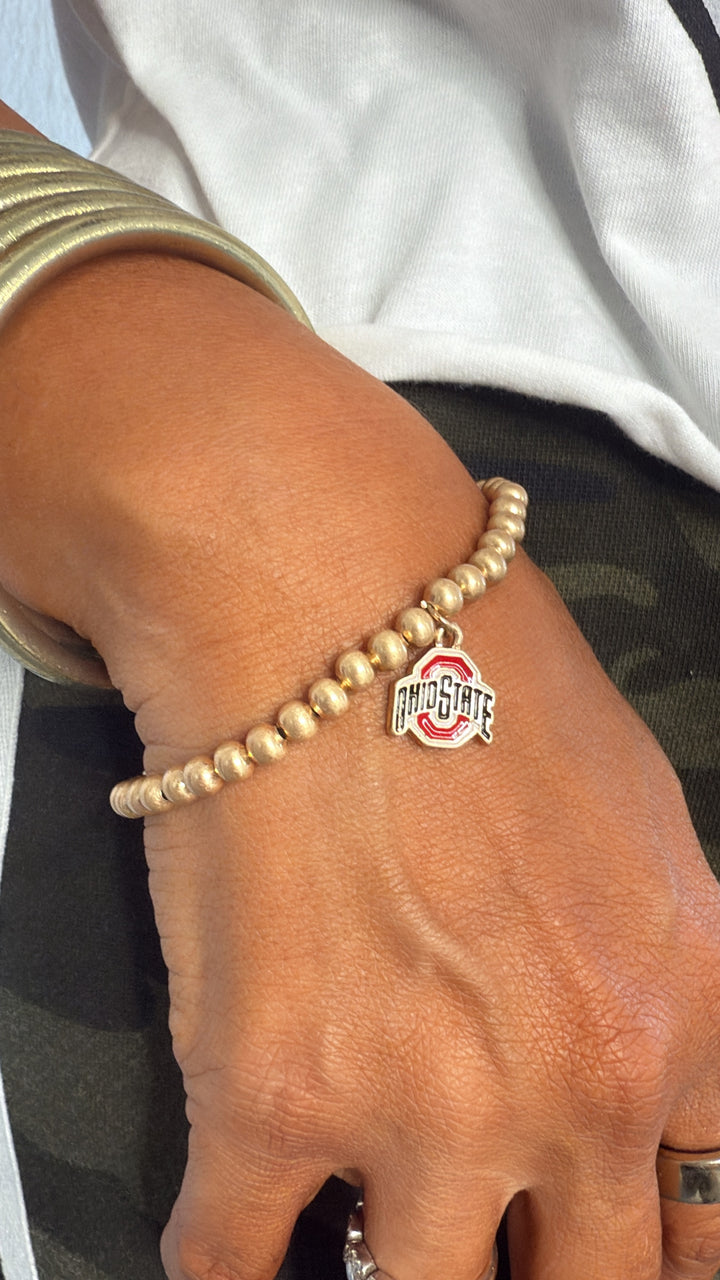 Buckeyes Ball Bead Stretch Bracelet in Satin Gold