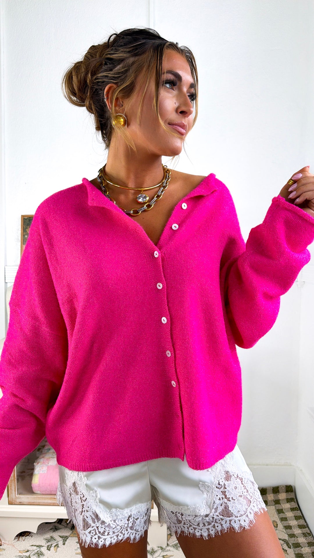 Penelope Knit Cardigan, Fuchsia