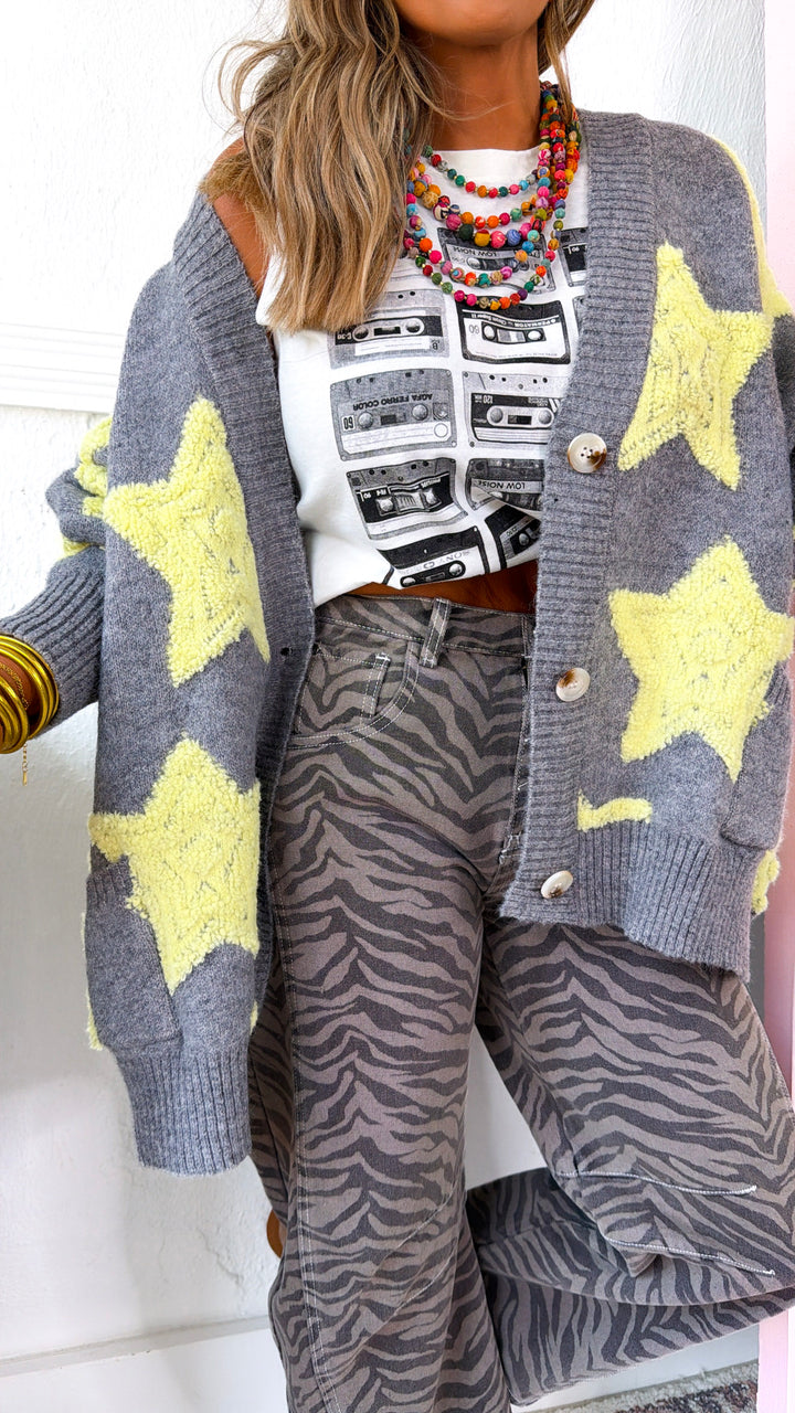 Star Chill Cardigan, Grey/Butter Yellow
