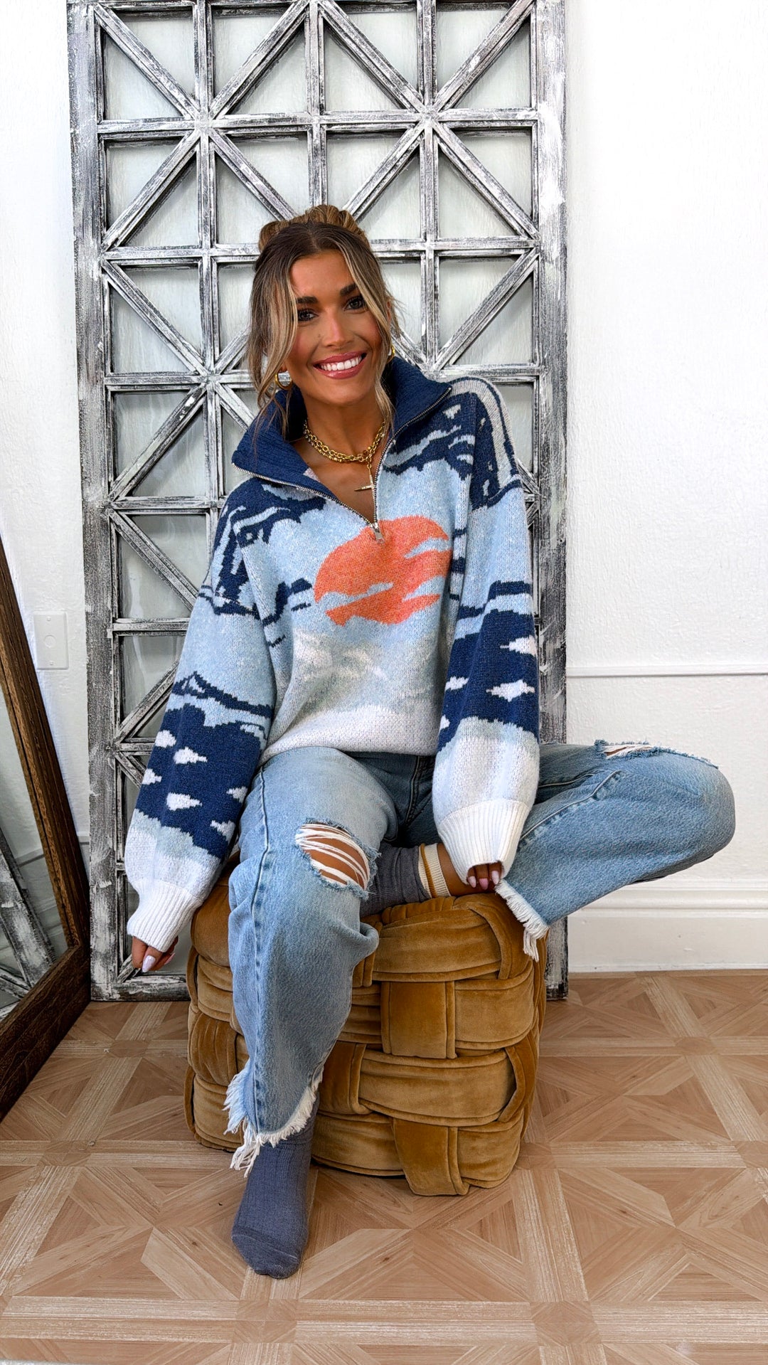 Mountain Top Cozy Quarter Zip, Blue Multi