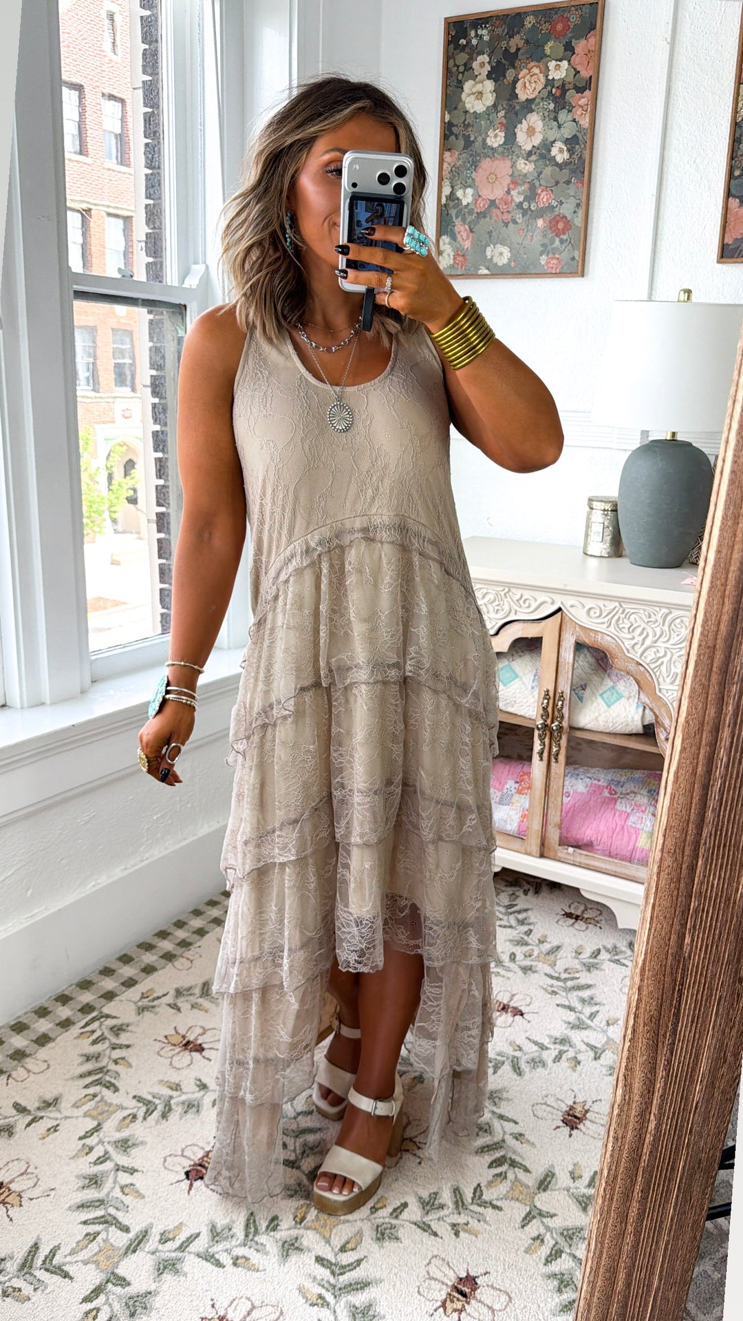 Honeylace Midi Dress, Taupe