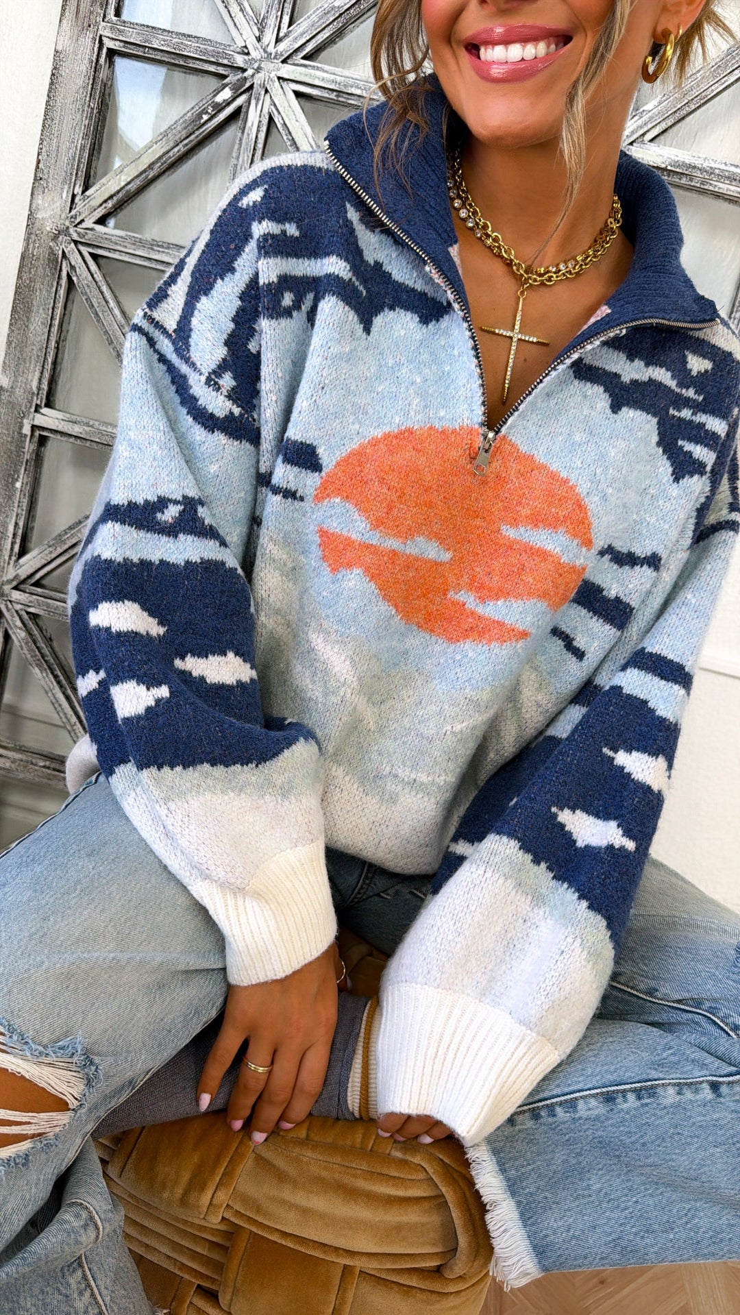 Mountain Top Cozy Quarter Zip, Blue Multi