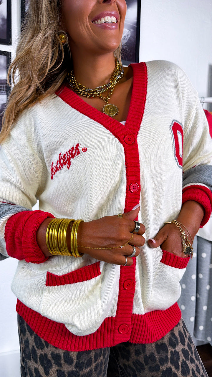 Must Have Buckeye Ohio State Cardigan, Red/Ivory