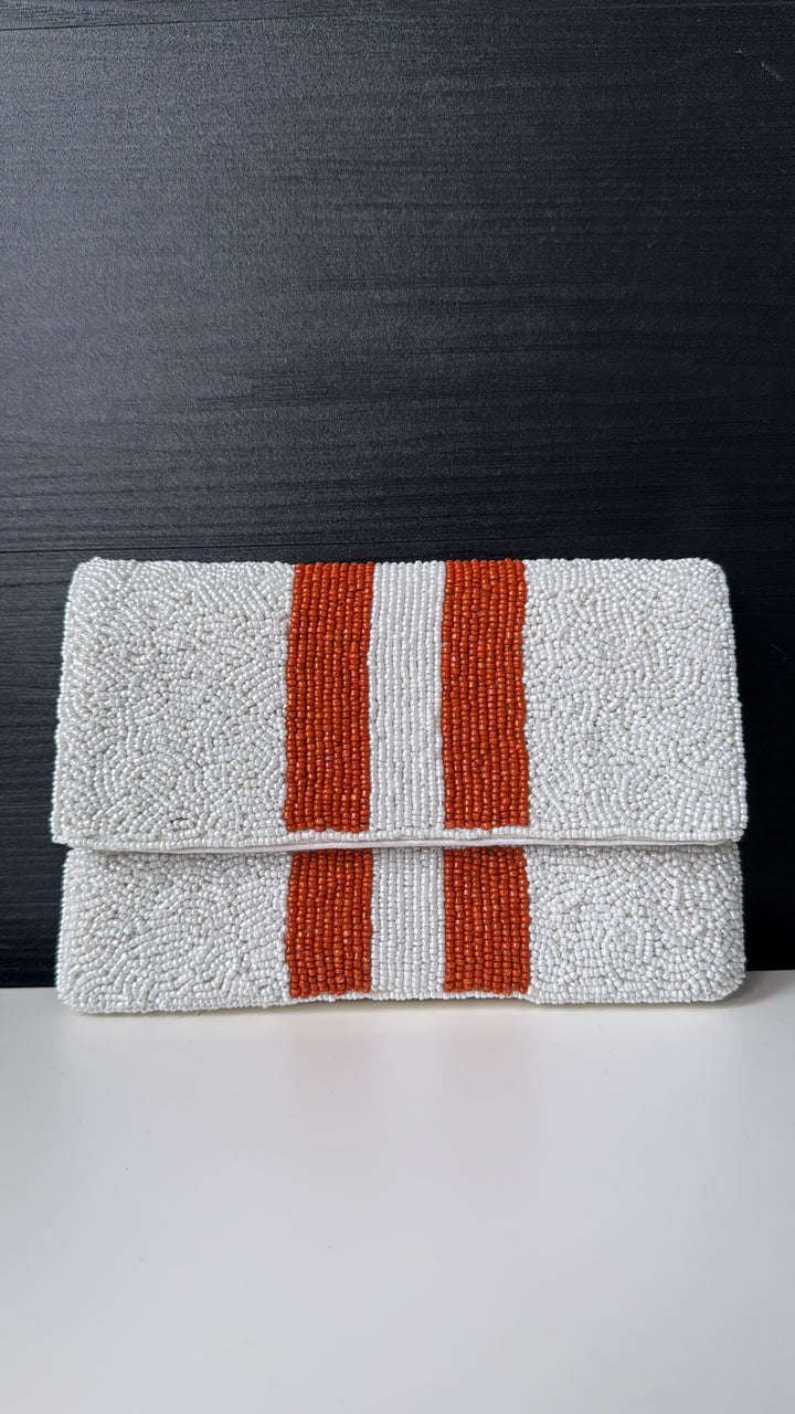 Gameday Girl Beaded Purse , Orange/White