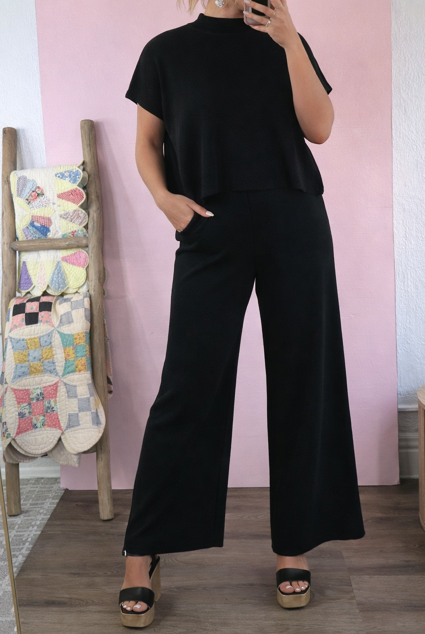 BY TOGETHER: Black Two Piece Ribbed Set