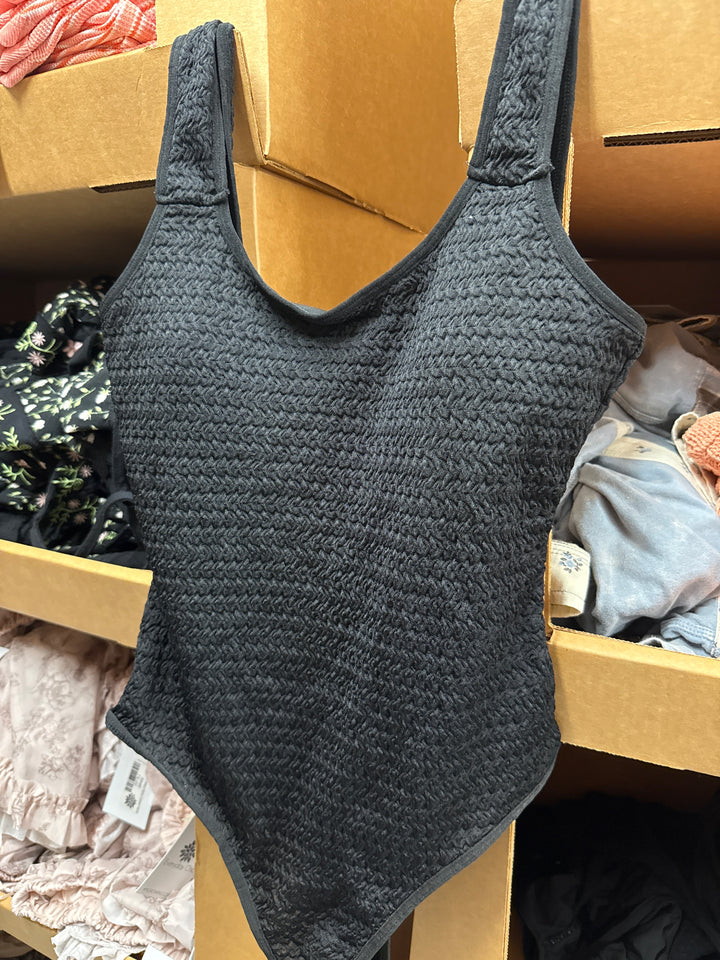 Talk It Up Textured Bodysuit, Black