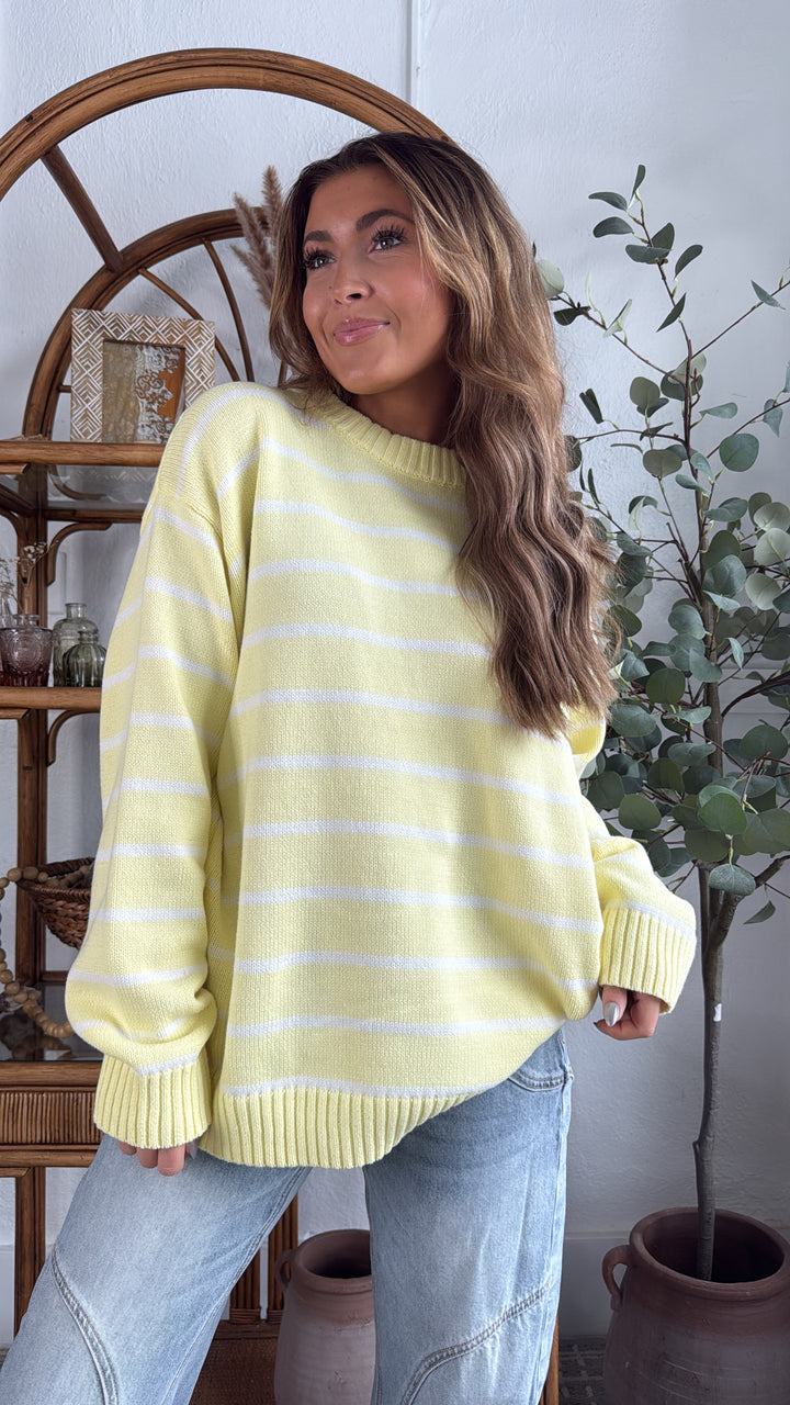 Avie Striped Sweater, Lemon/White