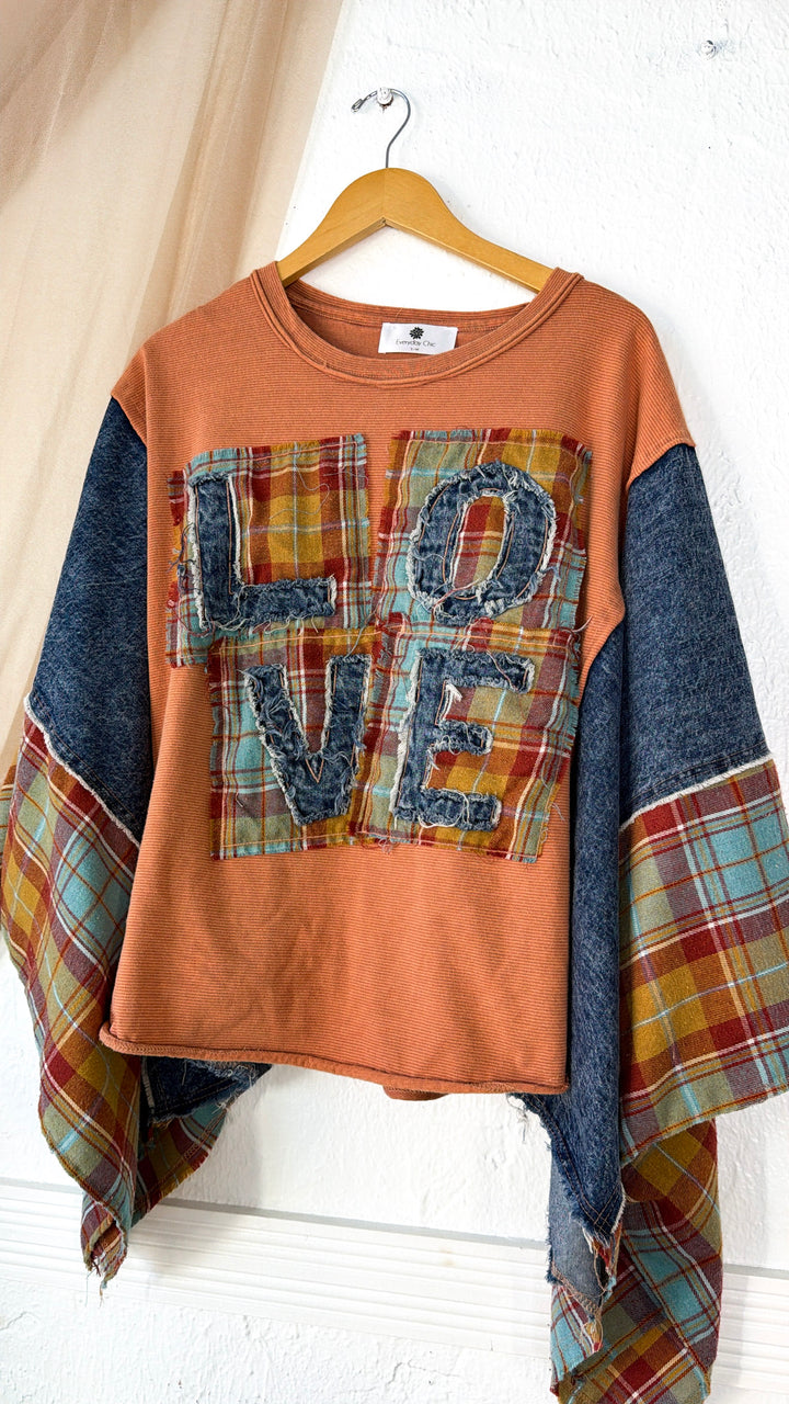 Love Patch Top, Coral/Denim