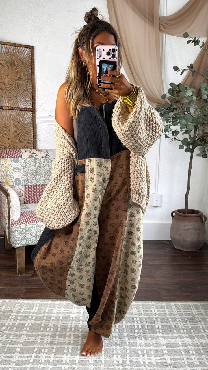 ECB Exclusive: Ruth Overall Bib, Charcoal Ginger Floral