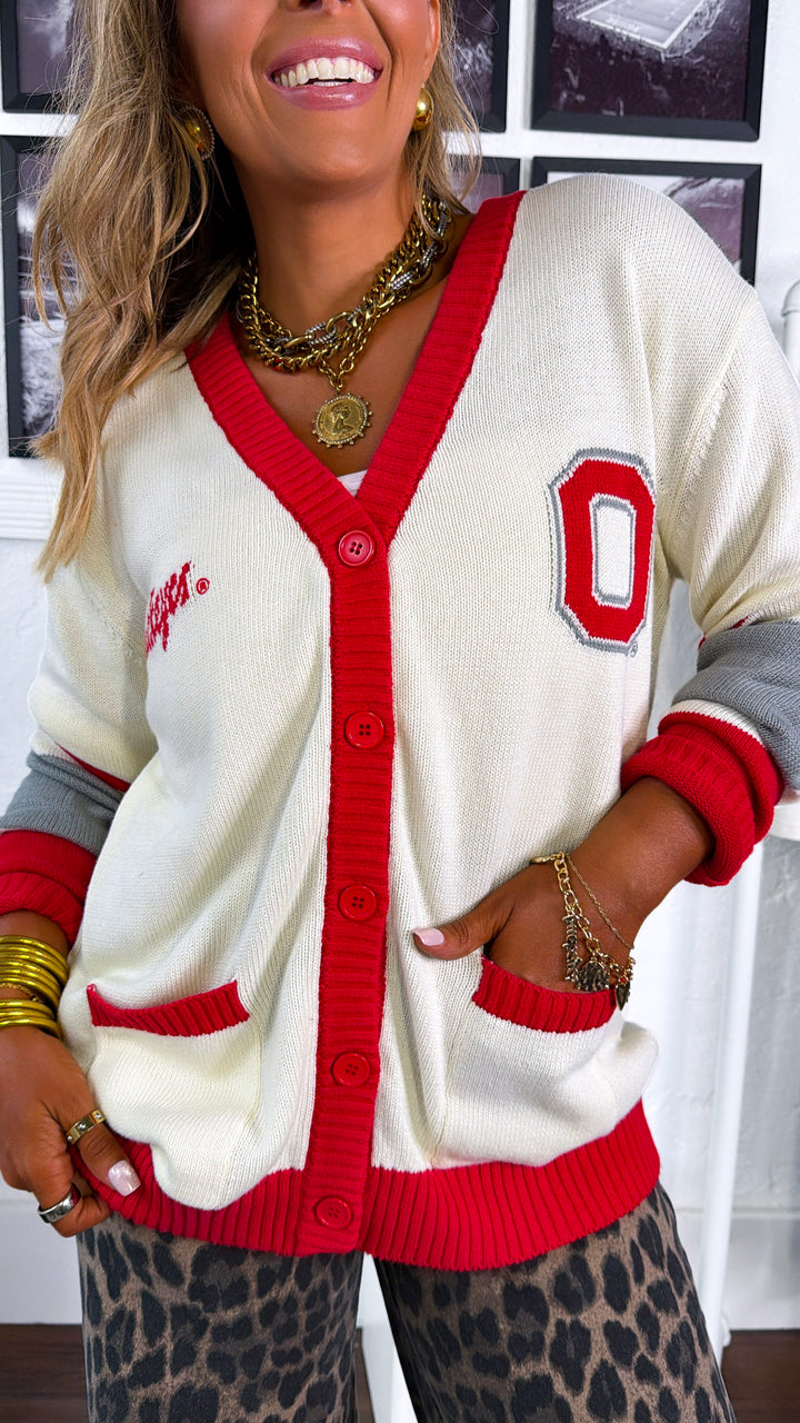 Must Have Buckeye Ohio State Cardigan, Red/Ivory