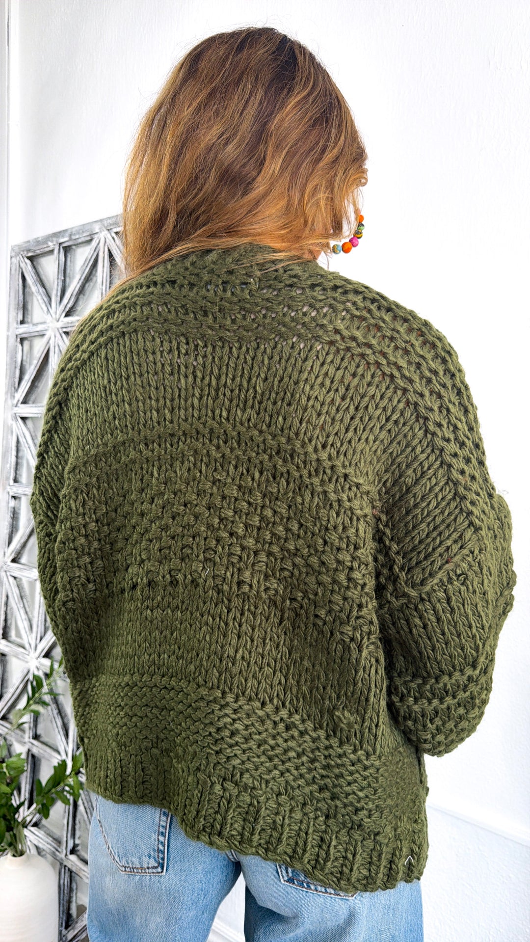 Thick Knit Chunky Cardigan, Olive Green