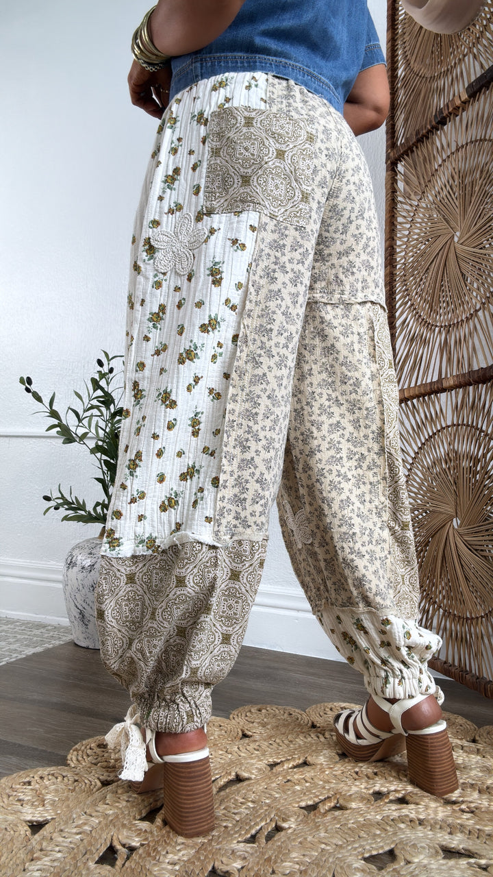 Petal Drape Jogger Pant, Sand Multi