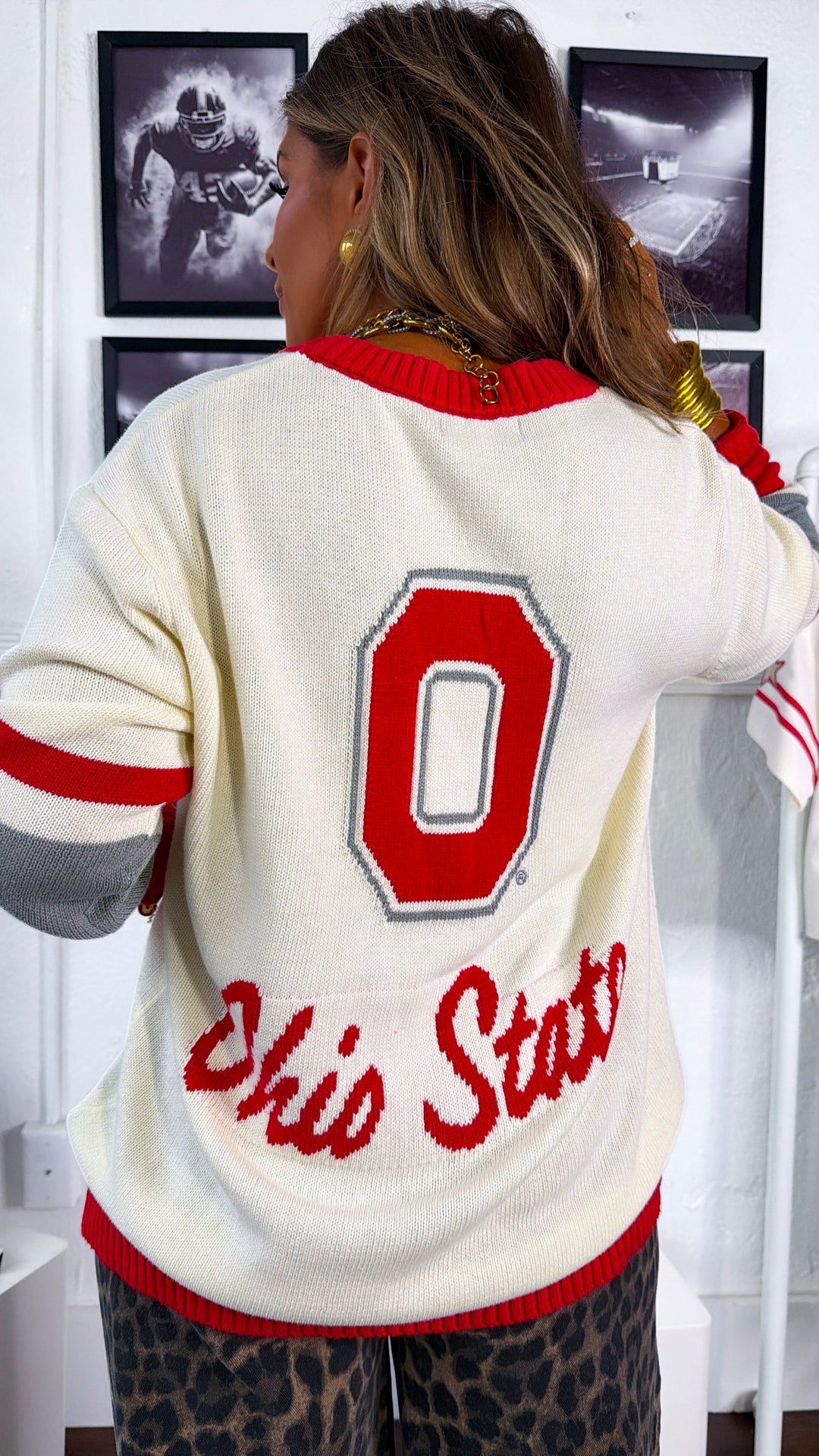 Must Have Buckeye Ohio State Cardigan, Red/Ivory