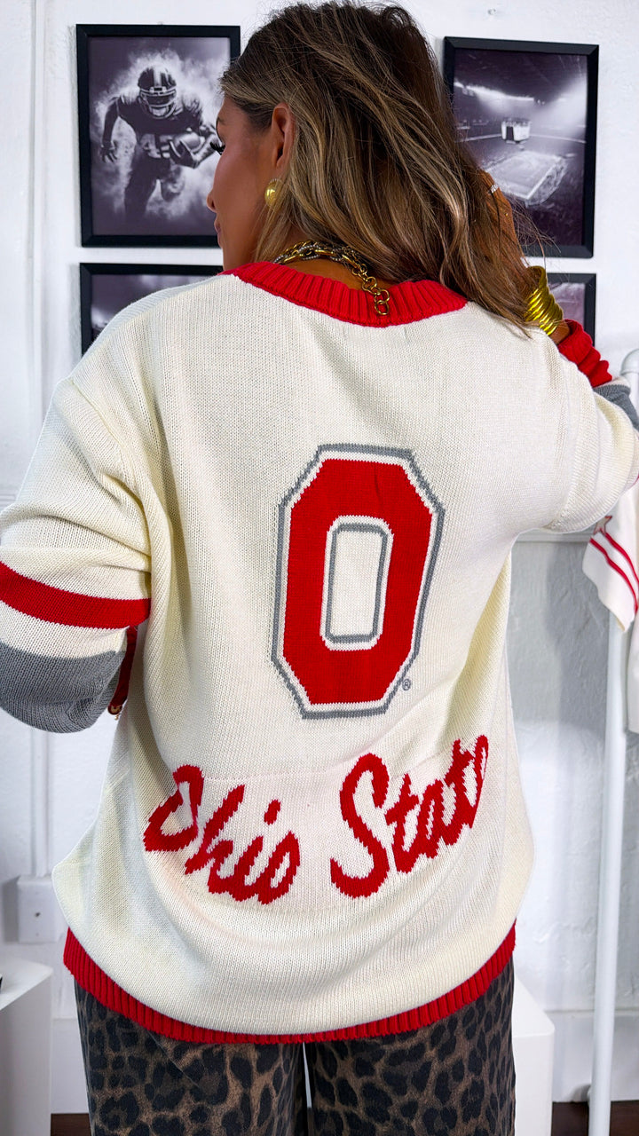 Must Have Buckeye Ohio State Cardigan, Red/Ivory