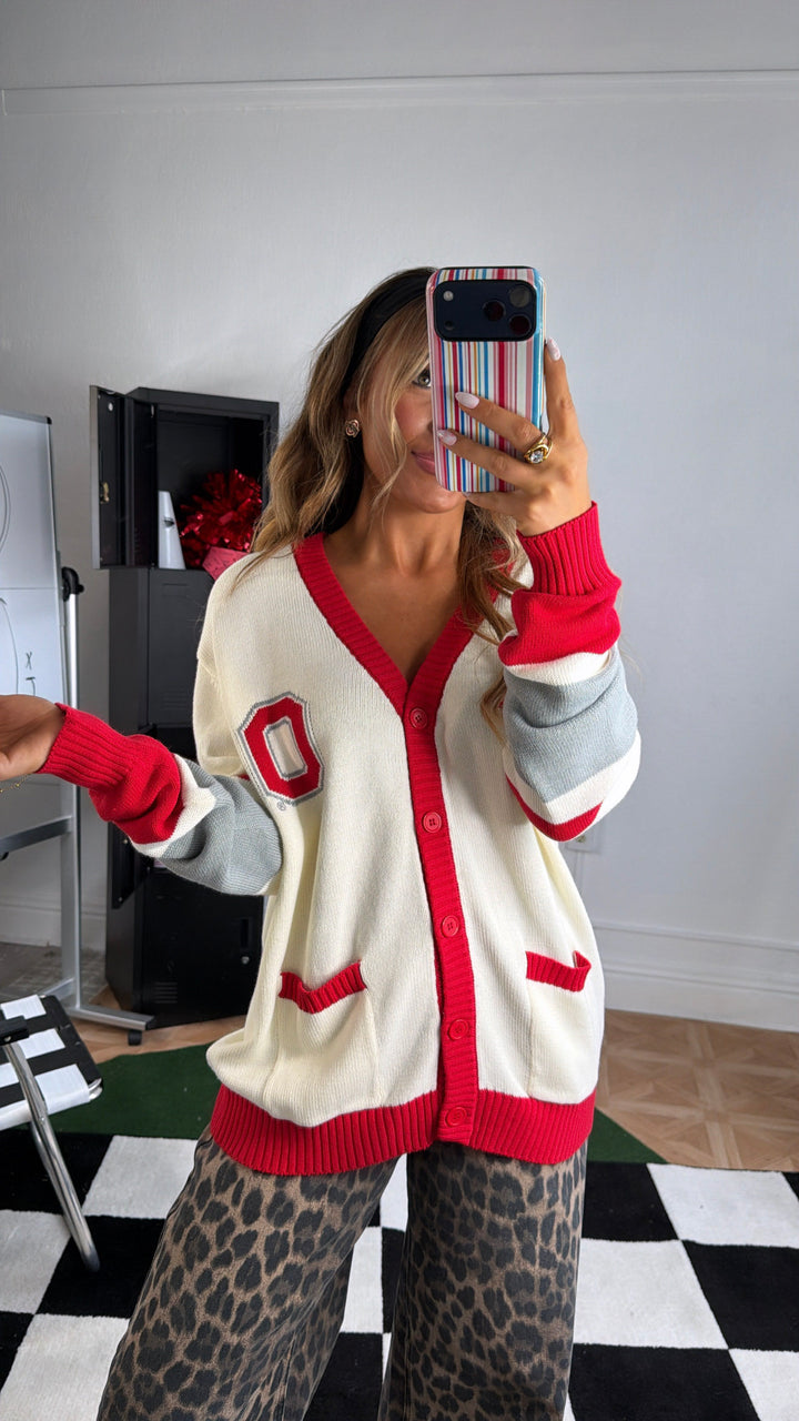 Must Have Buckeye Ohio State Cardigan, Red/Ivory