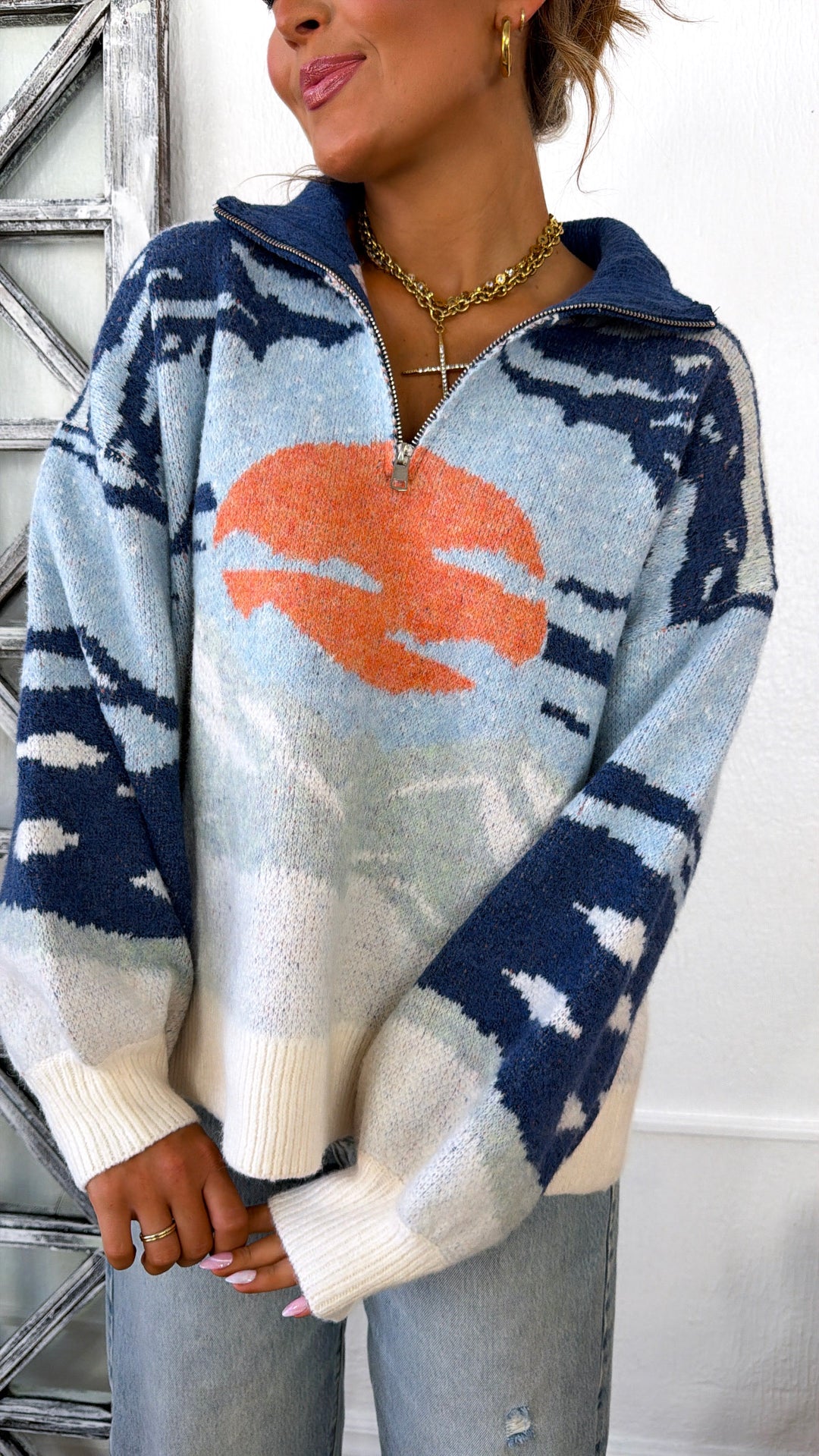 Mountain Top Cozy Quarter Zip, Blue Multi