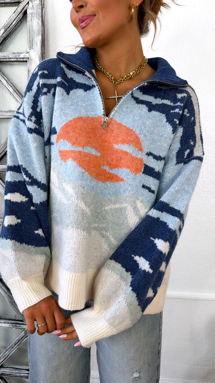Mountain Top Cozy Quarter Zip, Blue Multi