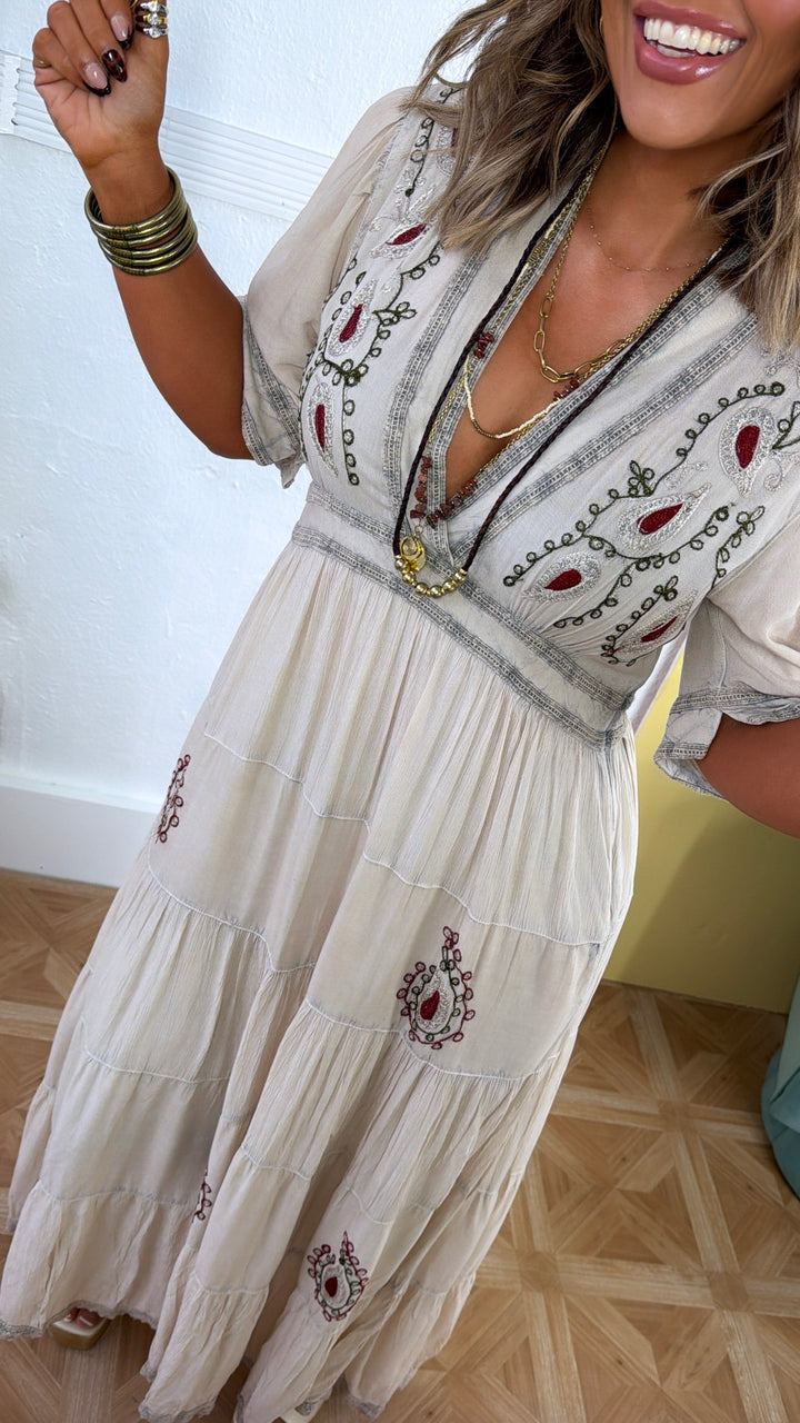 Starlight Pearl Maxi Dress, Latte