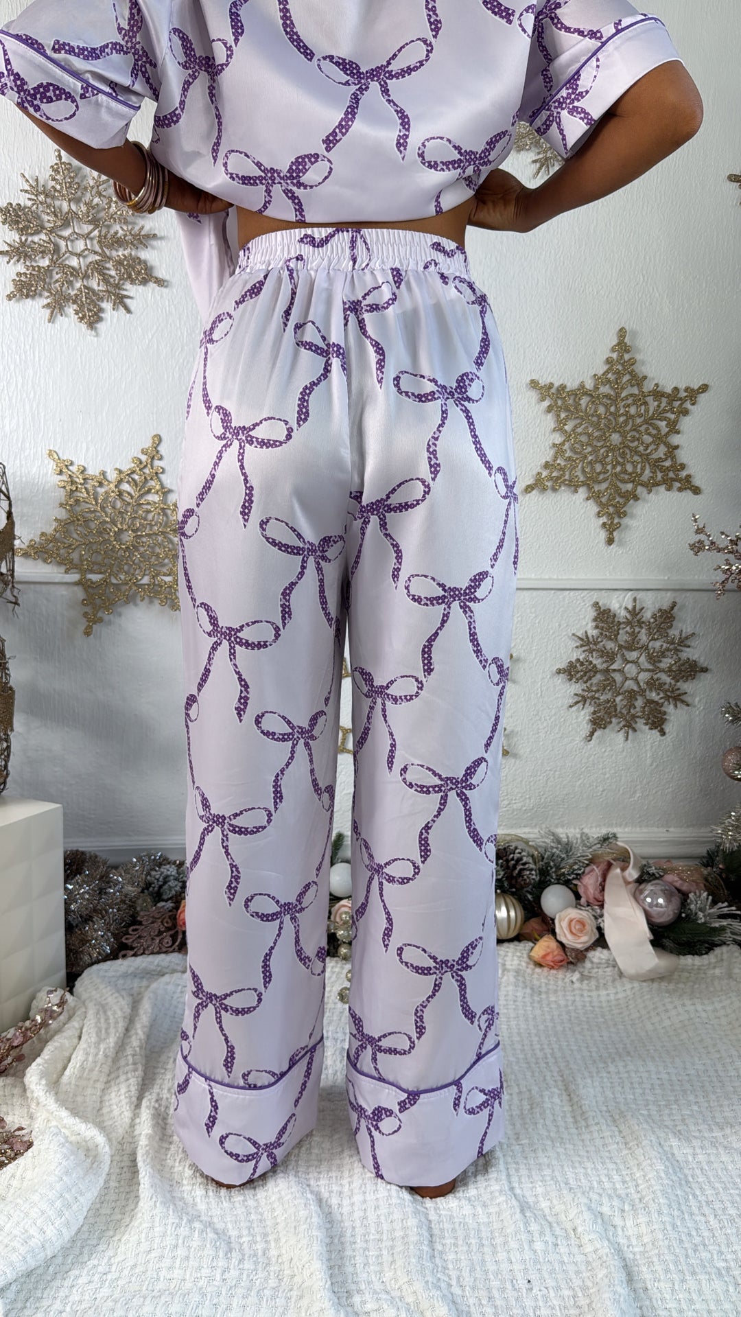 Bliss & Bows Satin Pajama Set, Purple