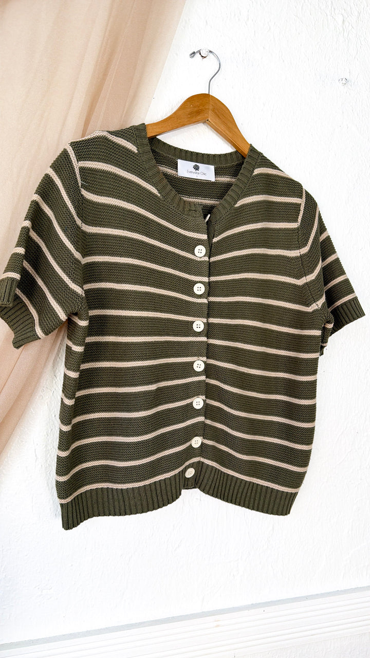June Button Sweater, Olive/Taupe